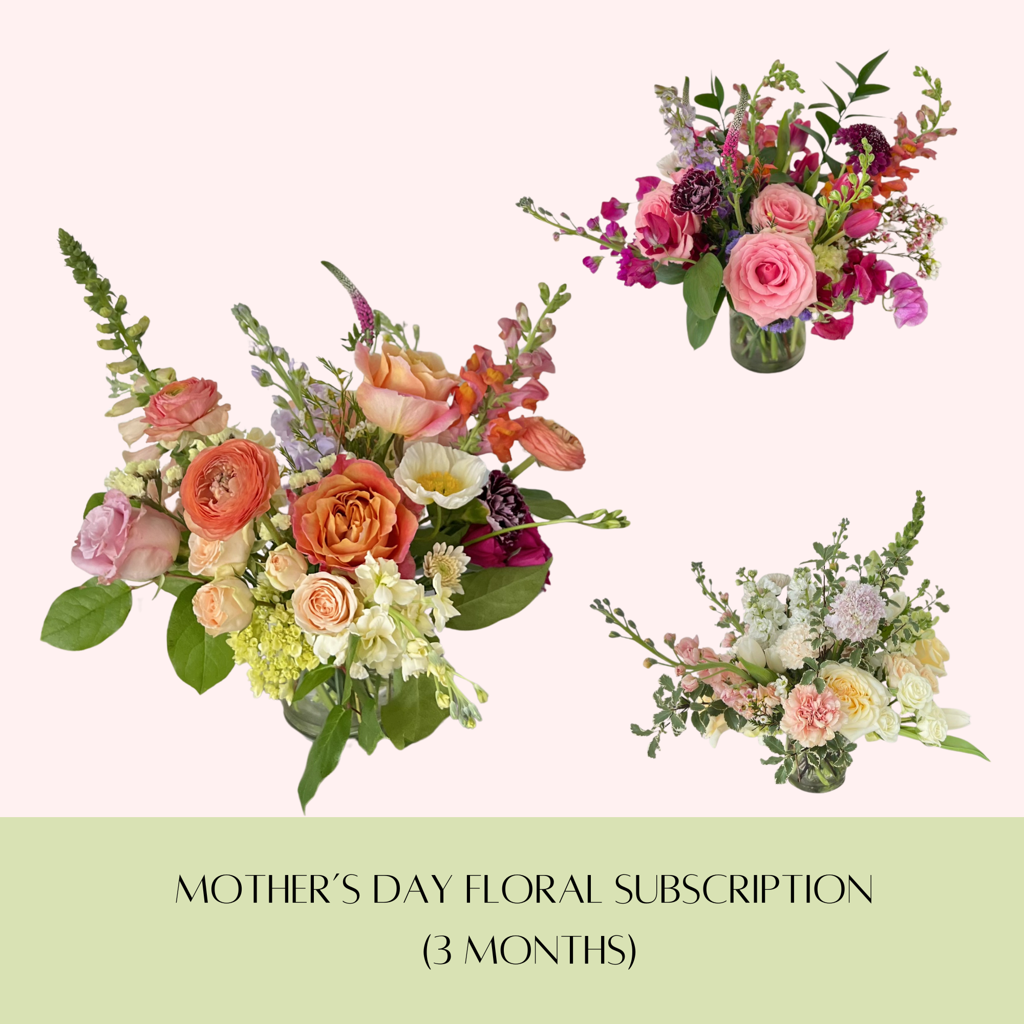 3 month flower subscription Columbia SC luxury seasonal floral arrangement delivery Meadow Edge Blooms