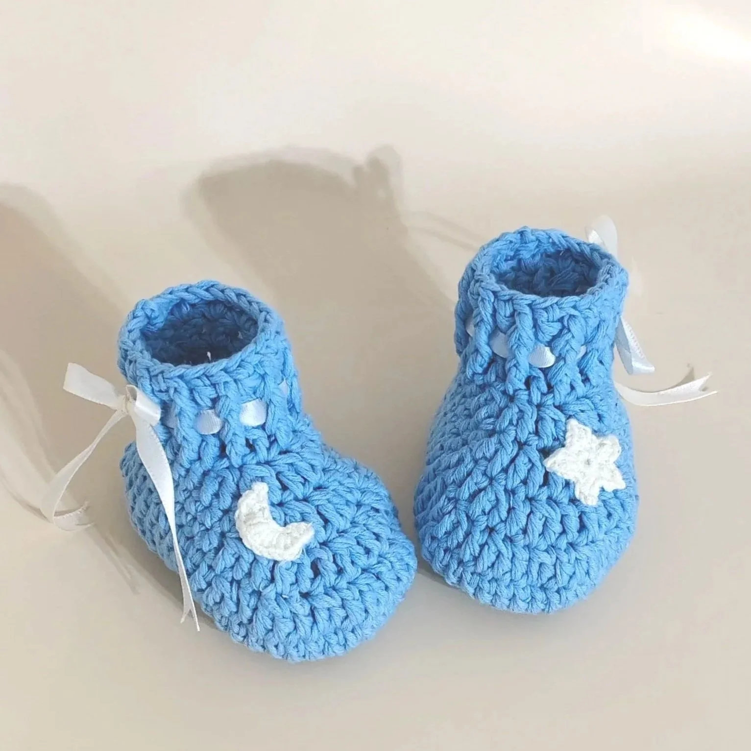 Sky Blue Hand-Crocheted Baby Booties