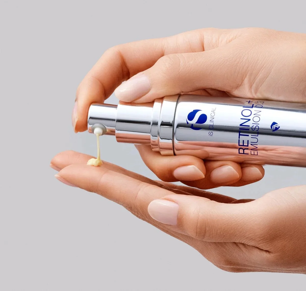 iS Clinical Retinol+ Emulsion 0.3 for nighttime Vitamin A skin renewal after 40"