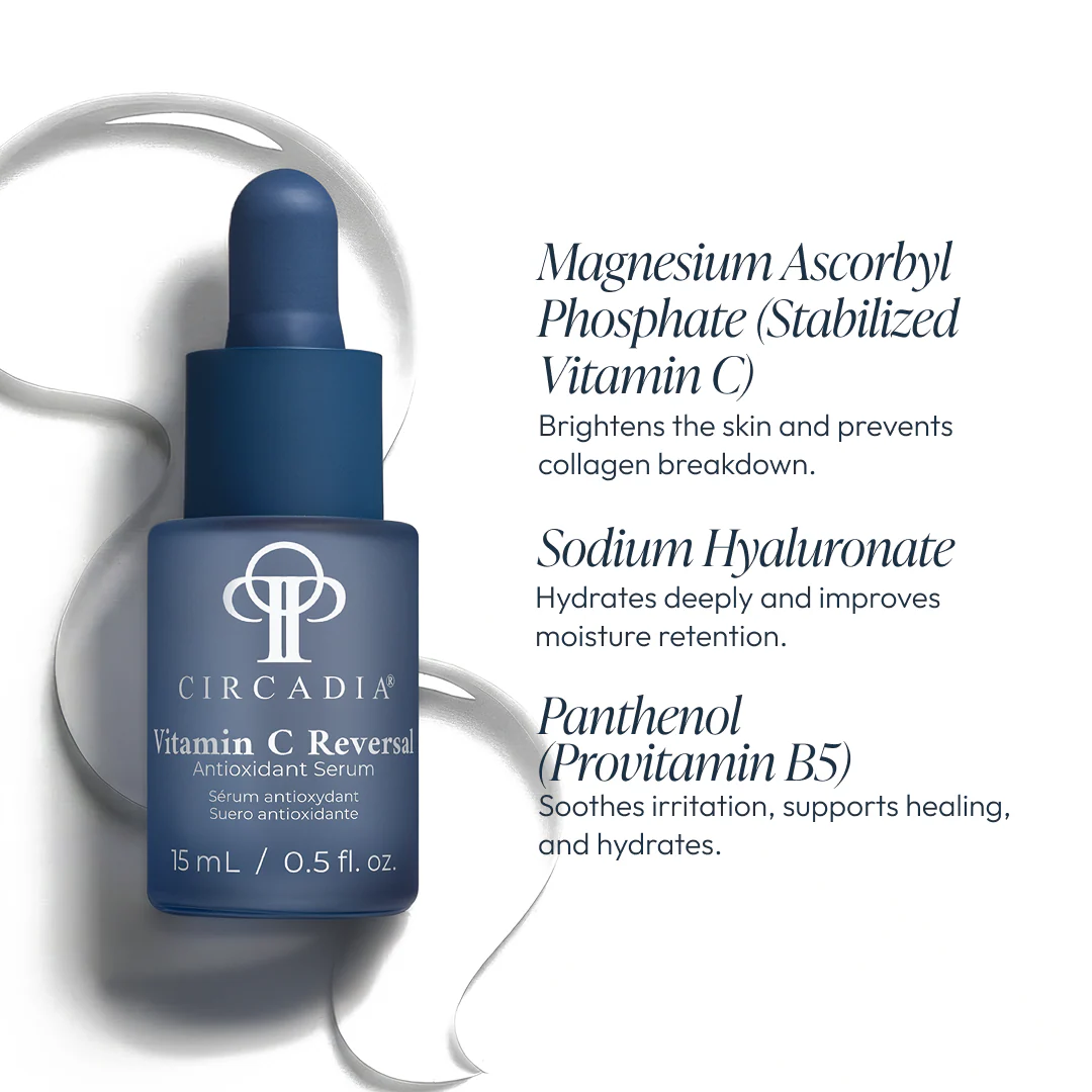 Bottle of Circadia Vitamin C Reversal Serum, a gentle magnesium ascorbyl phosphate formula suited for sensitive skin