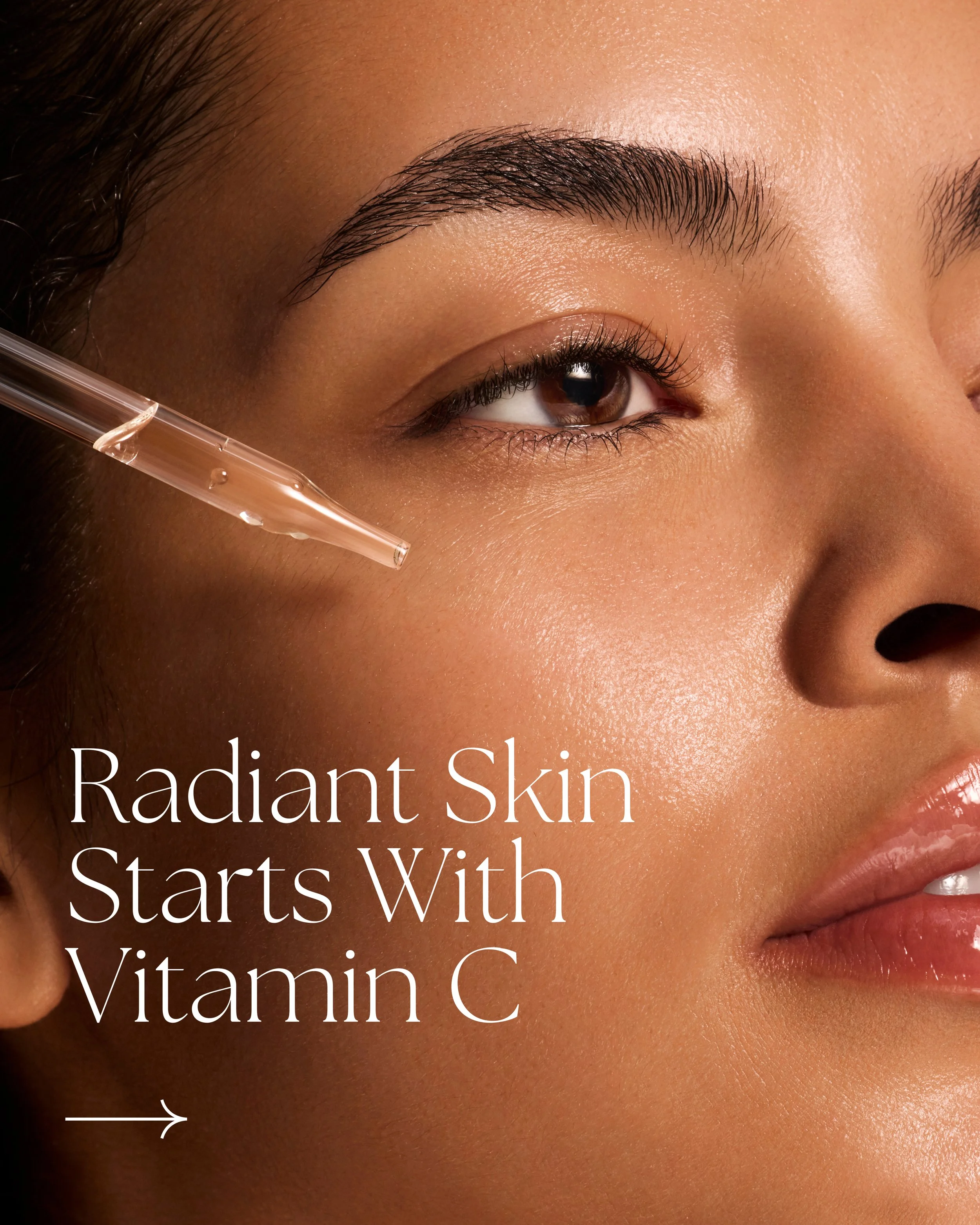 Woman applying vitamin C serum to clean skin as part of a morning skincare routine