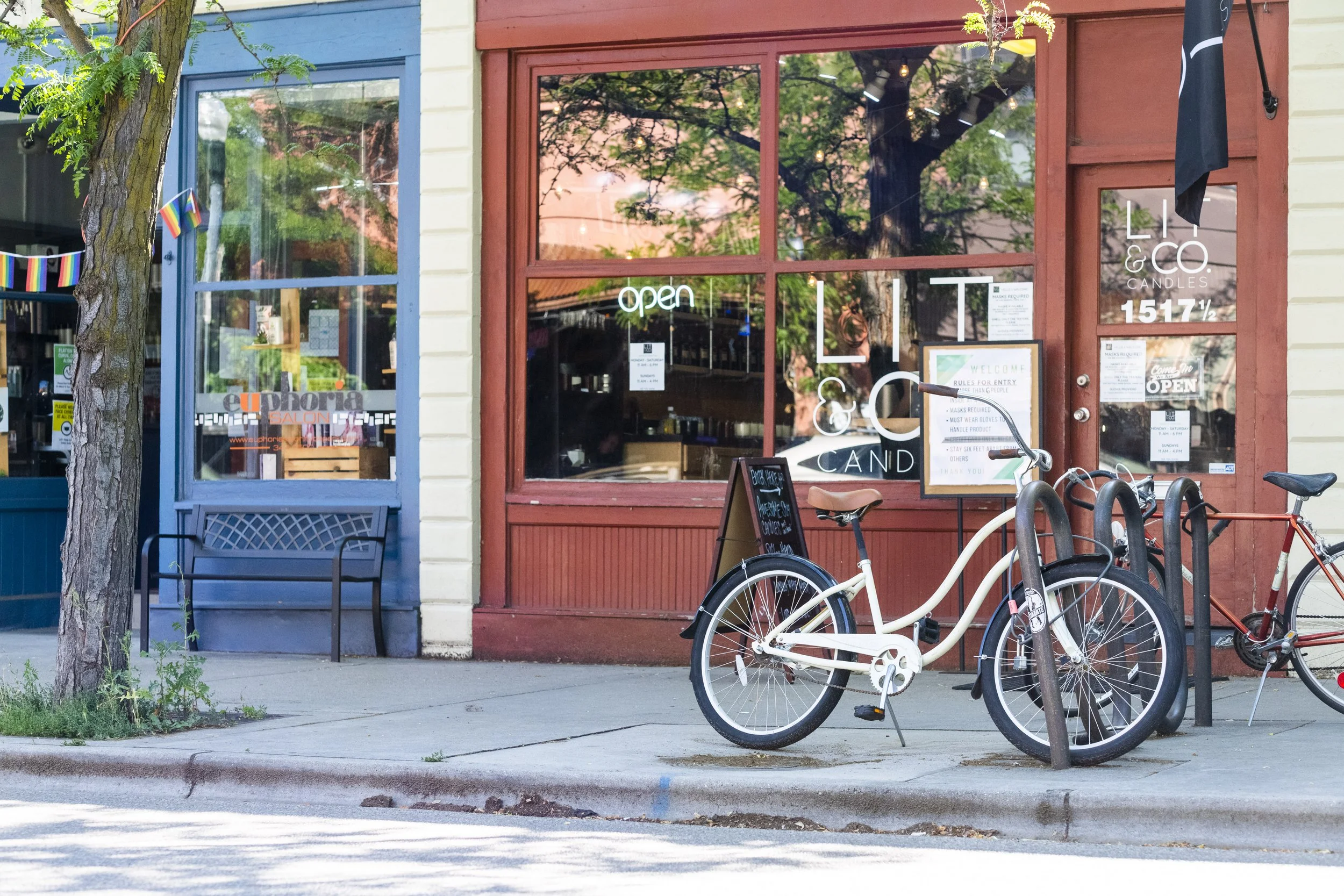store front and bike in boise's hyde park