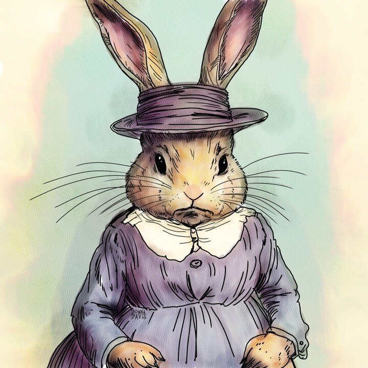 Today's #rabbitportrait we have Regina Sourfoot. She is a determined school mistress who doesn't suffer fools. She loves her pupils but she also loves discipline to coincide with education, so her well behaved classes usually dole out the smartest pu