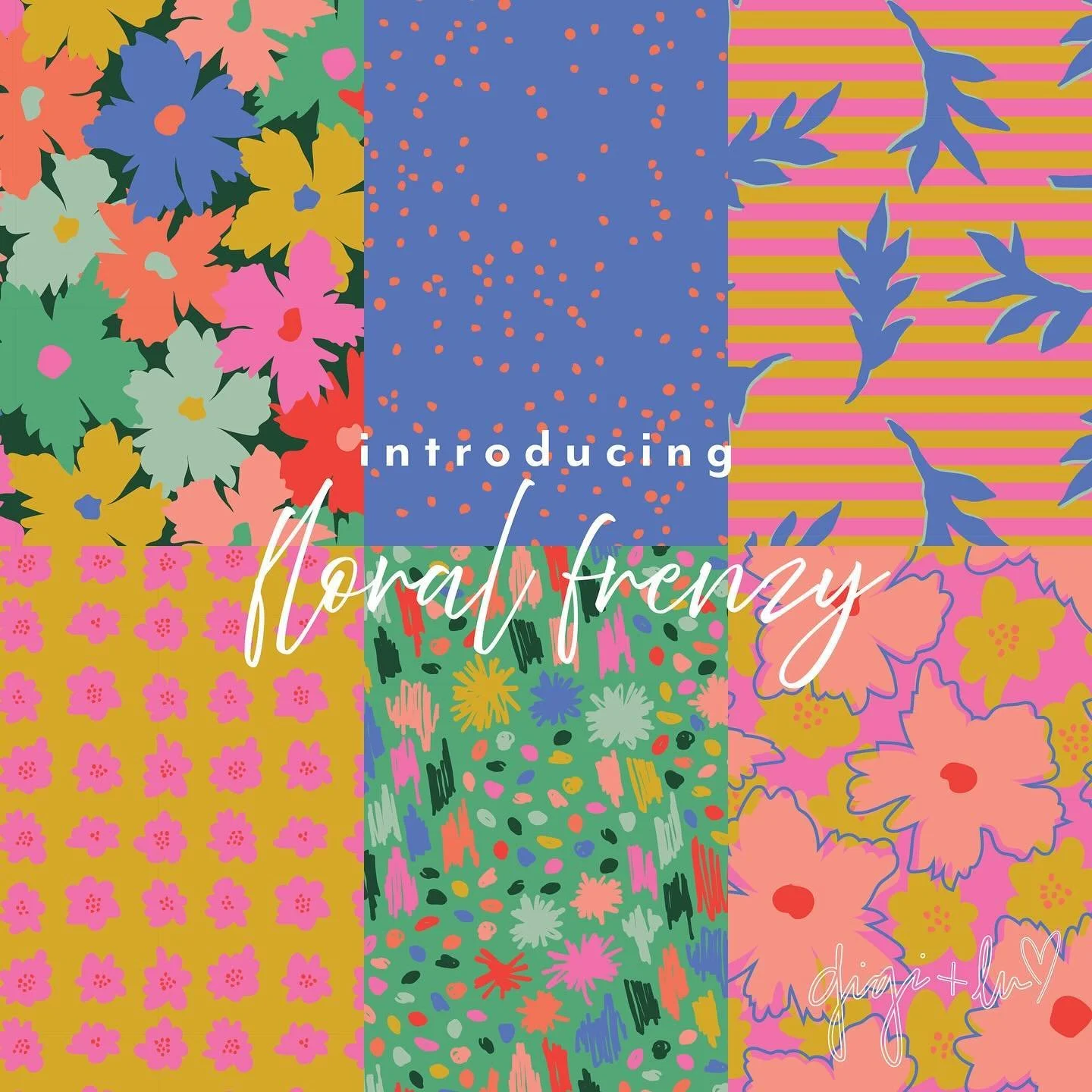 Now available! Floral Frenzy is a bold, bright, playful collection for those that love color. Shop this collection  on Spoonflower (link in bio) or dm me for licensing 🌺