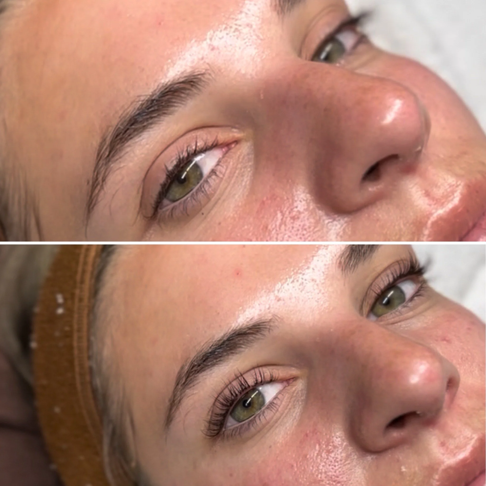 Eyelashes curled with lash perming solution lasts up to 6 to 8 weeks and tinted with black tint 