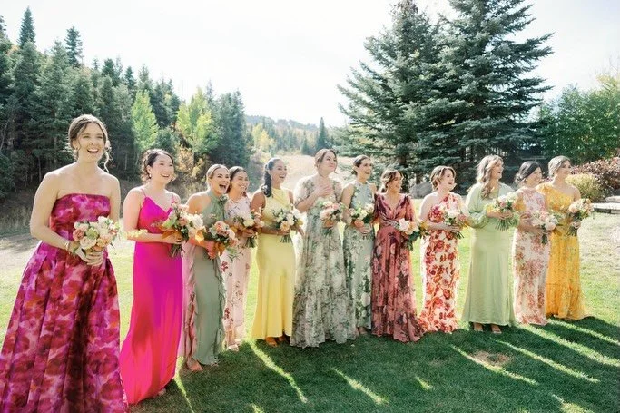 We hope this trend never goes out of style! Mismatched colors and patterns in bridesmaid dresses create interest in the most elegant way.
#bridesmaiddress #weddinginspirations #weddingtrends