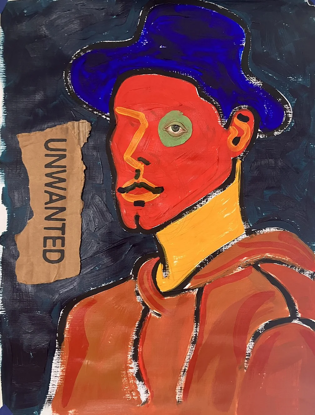 NECKDICK
 Acrylic and paper on canvas 
 51 x 27.5 in
 2020