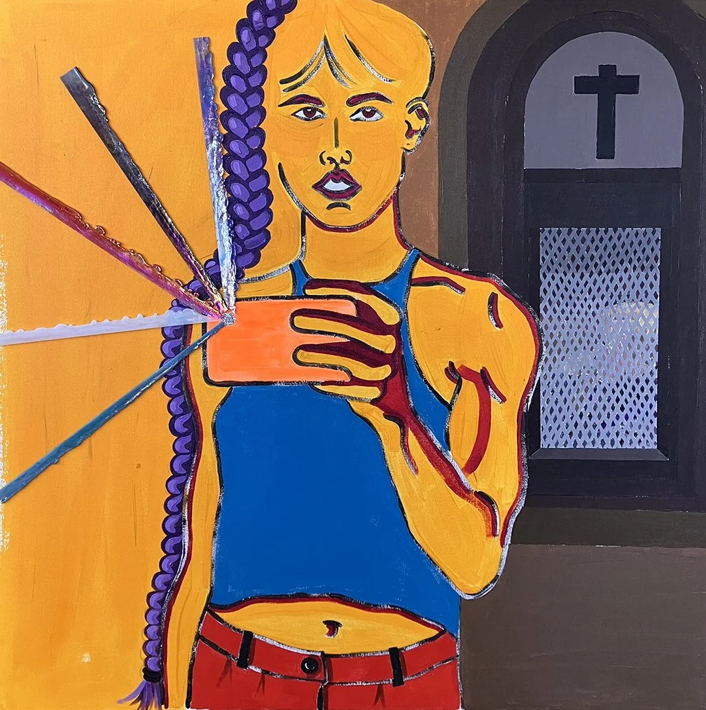 NOTHING TO CONFESS II 
 Acrylic and glass on canvas 
 39 x 39 in
 2026