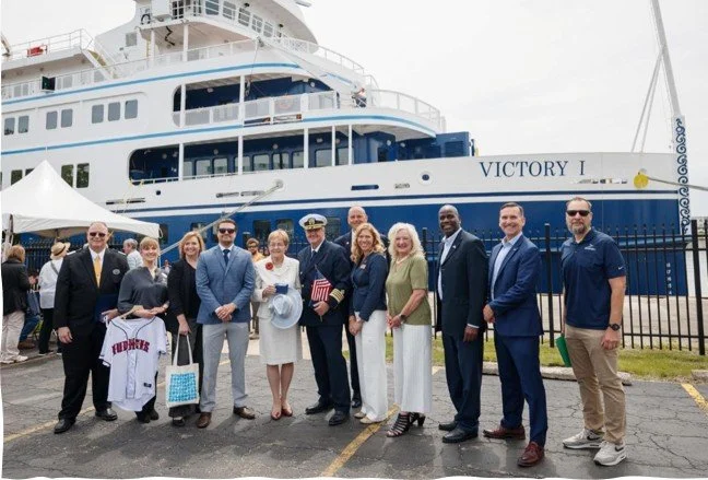 On May 30, the Port Authority, National Museum of the Great Lakes, and Destination Toledo hosted a Welcome Ceremony to mark the arrival of Victory I, the first cruise vessel to dock in Toledo in decades. Operated by Victory Cruise Lines, the 286-foot