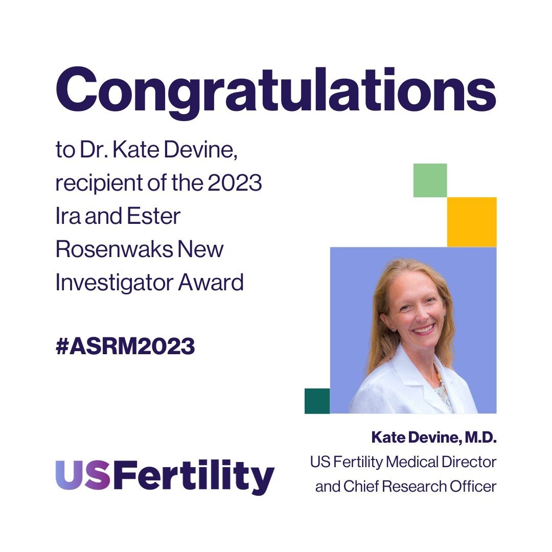 We&rsquo;re proud to celebrate Kate Devine, M.D., US Fertility Medical Director and Chief #Research Officer, who received the prestigious Ira and Ester Rosenwaks New Investigator Award at #ASRM2023. 
 
&ldquo;I am incredibly humbled to receive such a