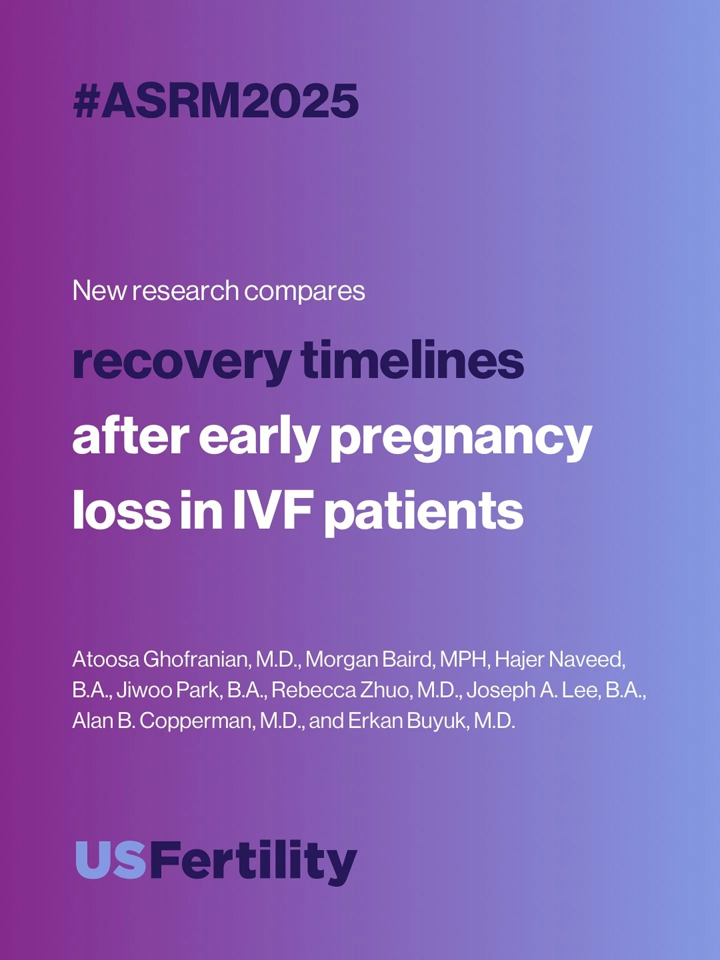 Recovery time after early pregnancy loss in IVF isn&rsquo;t one-size-fits-all.
 
Presented at the 81st #ASRM Scientific Congress &amp; Expo, new US Fertility research shows that the timeline for hCG to return to undetectable levels varies by manageme