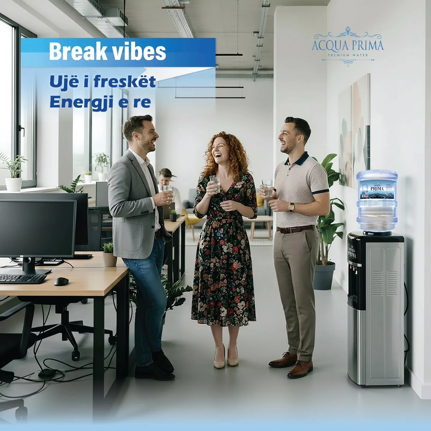 Break Vibes ✨ 
Uji i fresk&euml;t, energji e re. 
Me galonin 19L t&euml; Acqua Prima, &ccedil;do ambient mbushet me past&euml;rti dhe komoditet. Nj&euml; burim i sigurt dhe i q&euml;ndruesh&euml;m hidratimi p&euml;r familjen, zyr&euml;n apo &ccedil;d