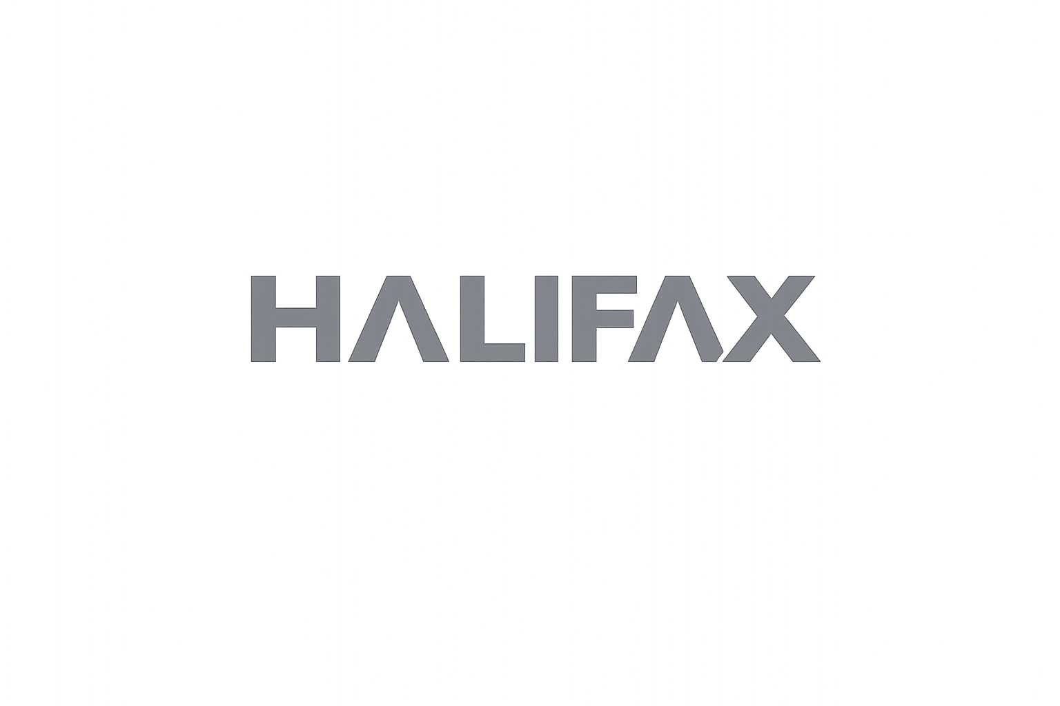 The word 'HALIFAX' written in stylized capital letters in gray on a black background.