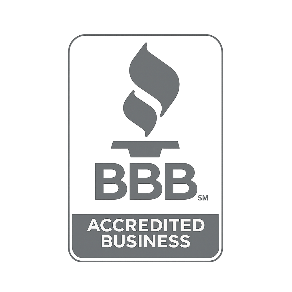 BBB Accredited Business logo with a torch symbol above the text.