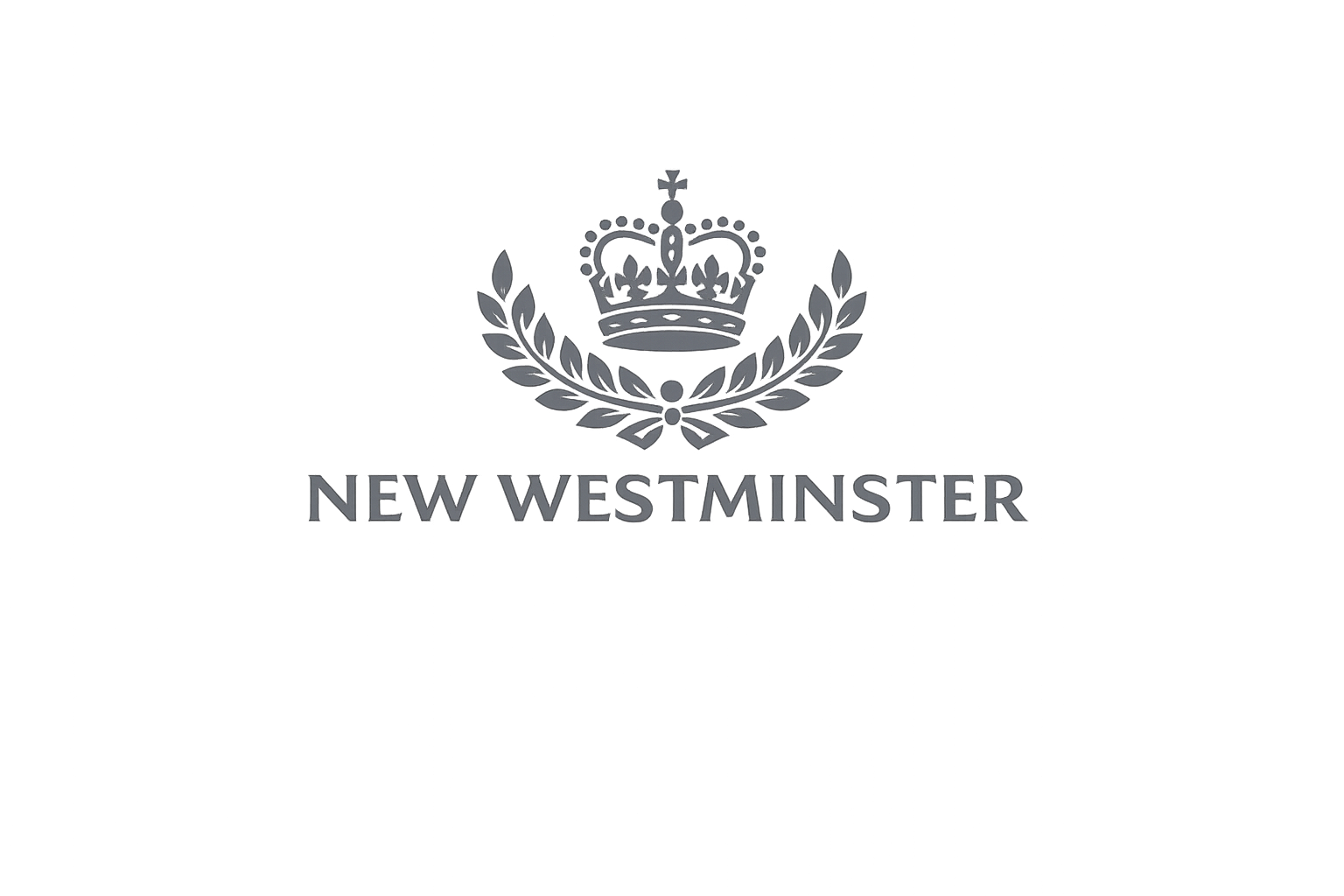 A black background with a gray crown surrounded by a laurel wreath and the text 'New Westminster' below.
