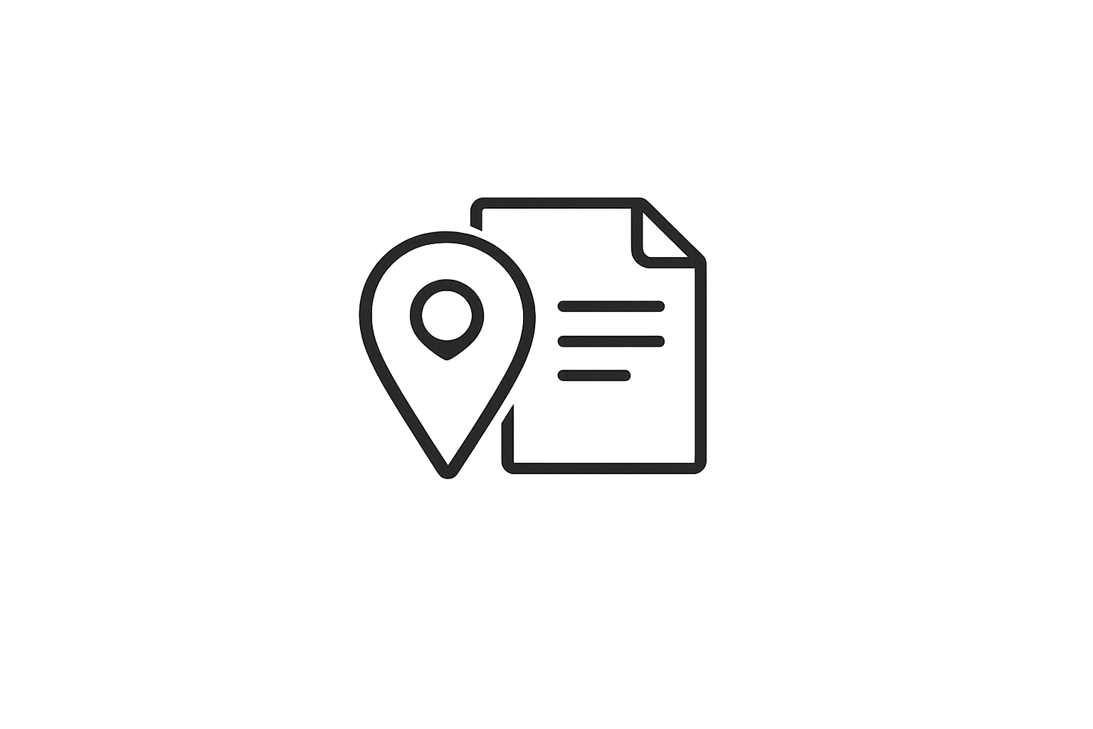 Outline icon of a document with a location pin, indicating a location or map-based document or information.