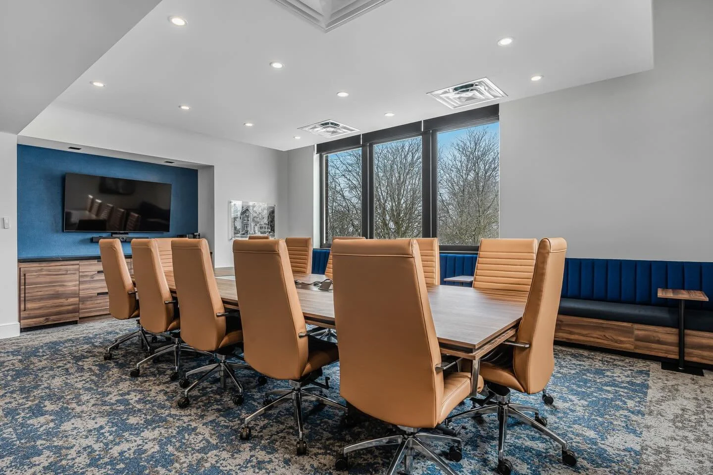 Behind the doors of the new Thorold Development Services boardroom. We intentionally leaned into rich, grounded textures and warm tones to make sure this room feels less like a corporate obligation and more like a space you actually want to collabora