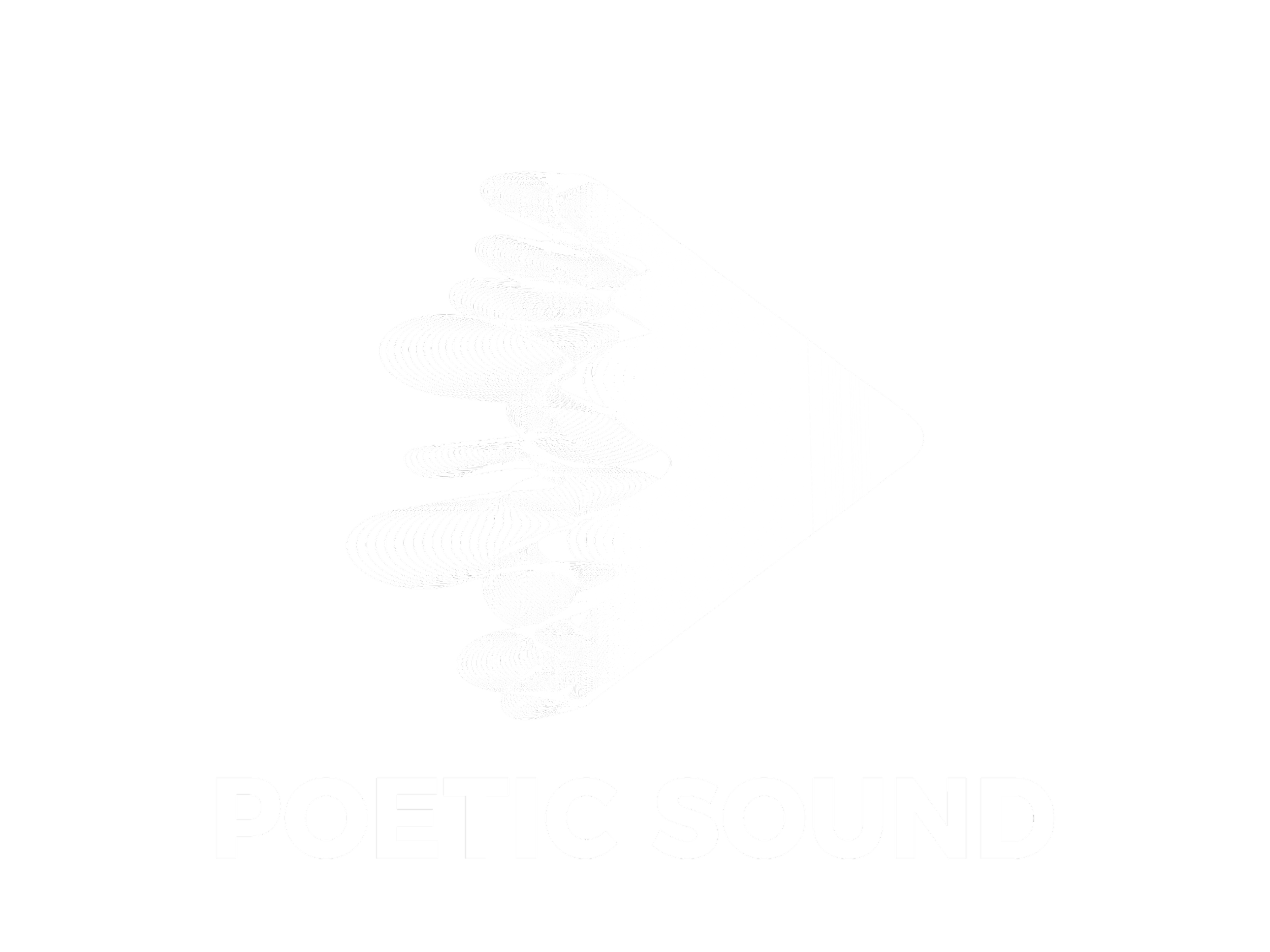 Black background with white digital wave patterns and the words "Poetic Sound" in bold white text.
