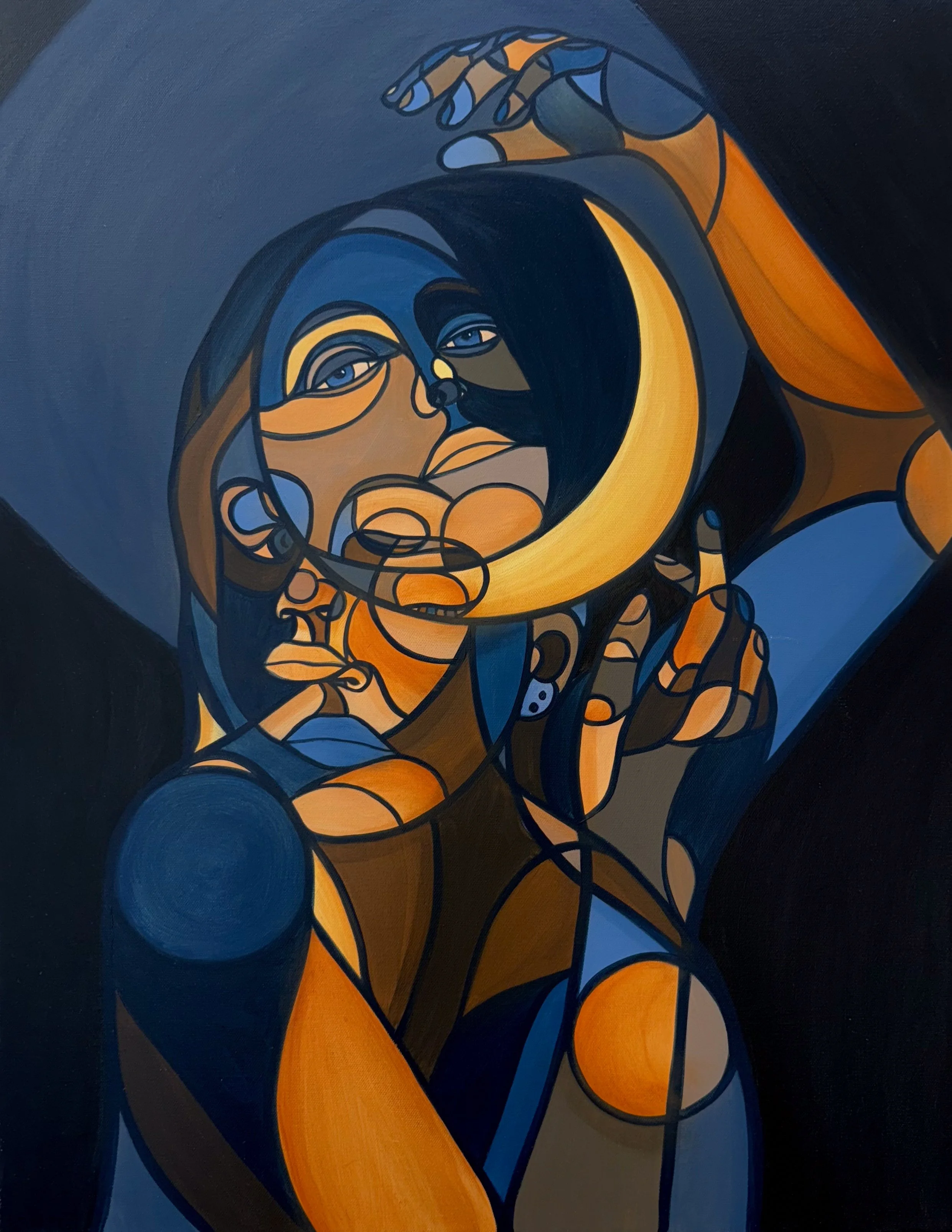 "Waxing Crescent - Waking Amid the Unseen" 2025 | acrylic on canvas | 28" x 22"