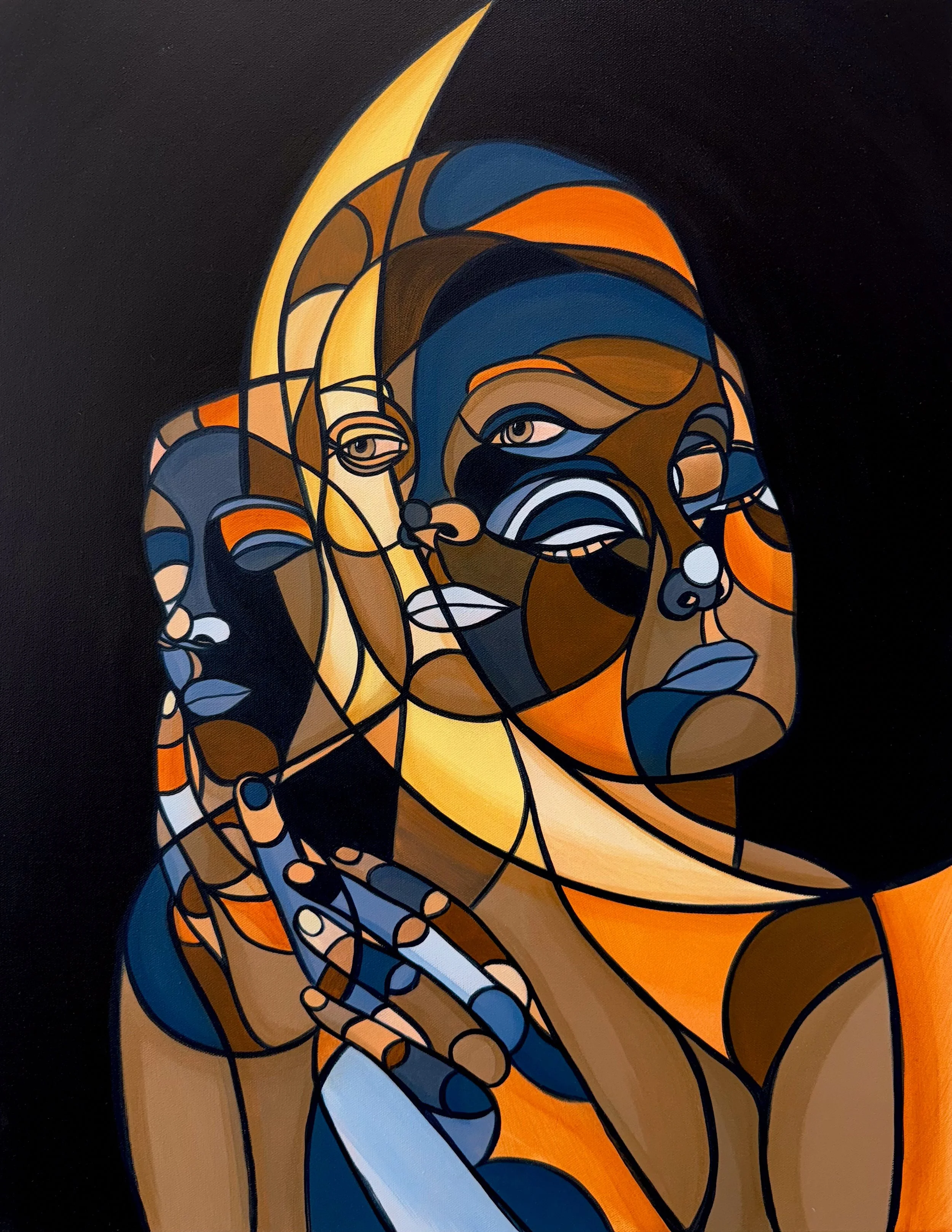 "Waning Crescent - The Dance of Fading Light" 2025 | acrylic on canvas | 30" x 22"