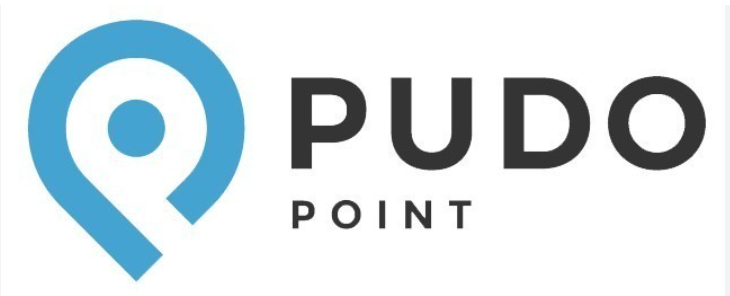 Logo for Pudo Point featuring a blue location pin icon and black text.