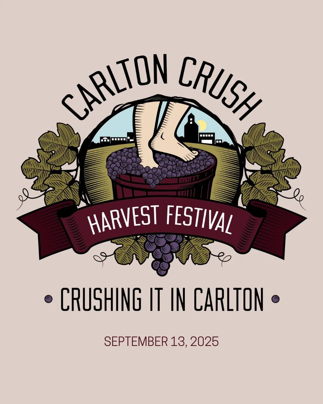 We are excited to debut a new logo for Carlton Crush Harvest Festival, designed by Gwen Dimmitt! 🍇 Don't miss the event next Saturday, September 13th, starting at noon!

#carltonbusinessassociation #carltoncrush #carltonoregon #willamettevalley