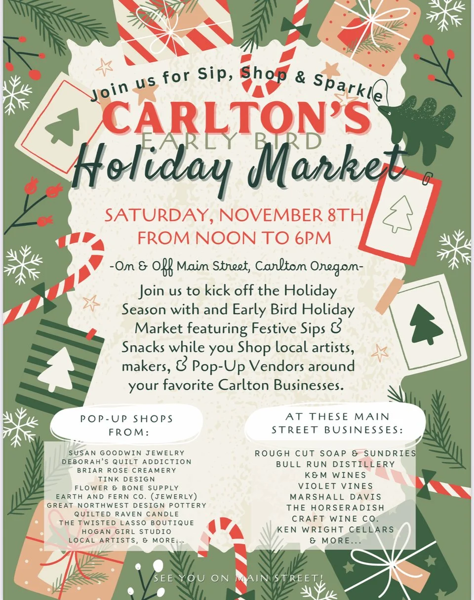 Carlton is getting festive on Saturday, November 8! Stroll through town, shop from local vendors, and discover special offers from participating businesses around town. Your support keeps our small business community thriving - thank you! 🎄❤️ #carlt