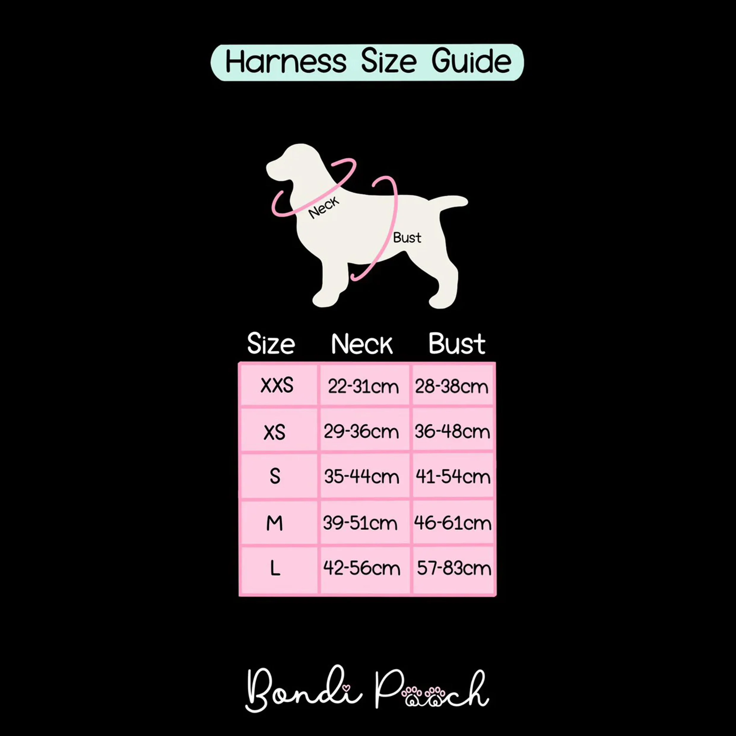 bondi pooch hareness size.jpg