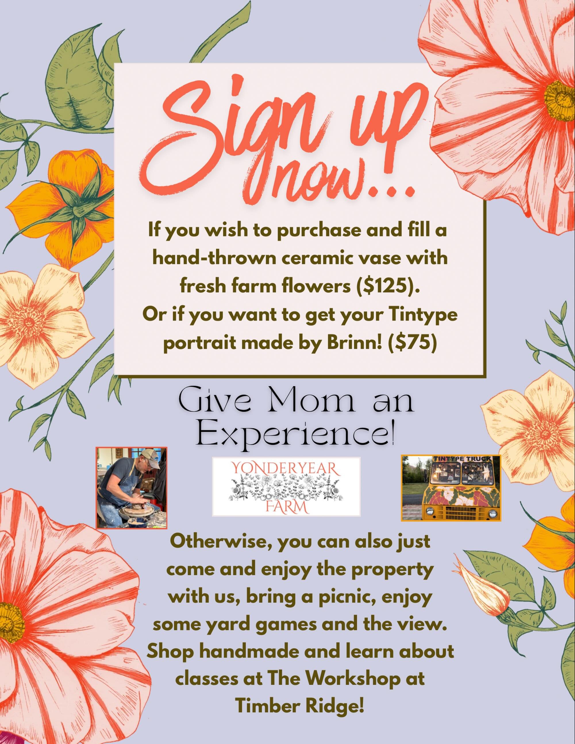 It&rsquo;s going to be a beautiful weekend and it&rsquo;s Mother&rsquo;s Day! Why not give mom or your friend or yourself a gift this weekend. Sign up to get a hand-thrown ceramic vase with fresh farm flowers of your choice from Yonderyear Farm($125)