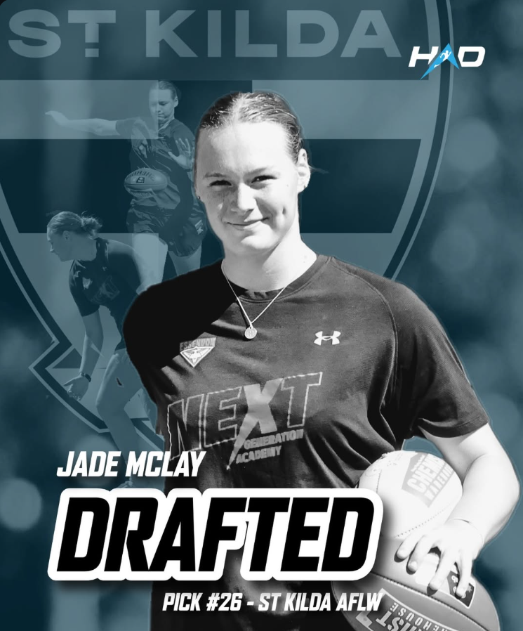 Jade McClay drafted with Pick 26 by St Kilda Football Club in the 2025 AFLW National Draft
