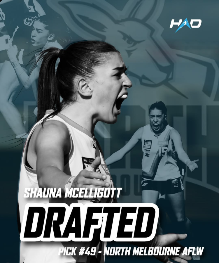 Shauna McElligott drafted with Pick 49 by North Melbourne Football Club in the 2025 AFLW National Draft