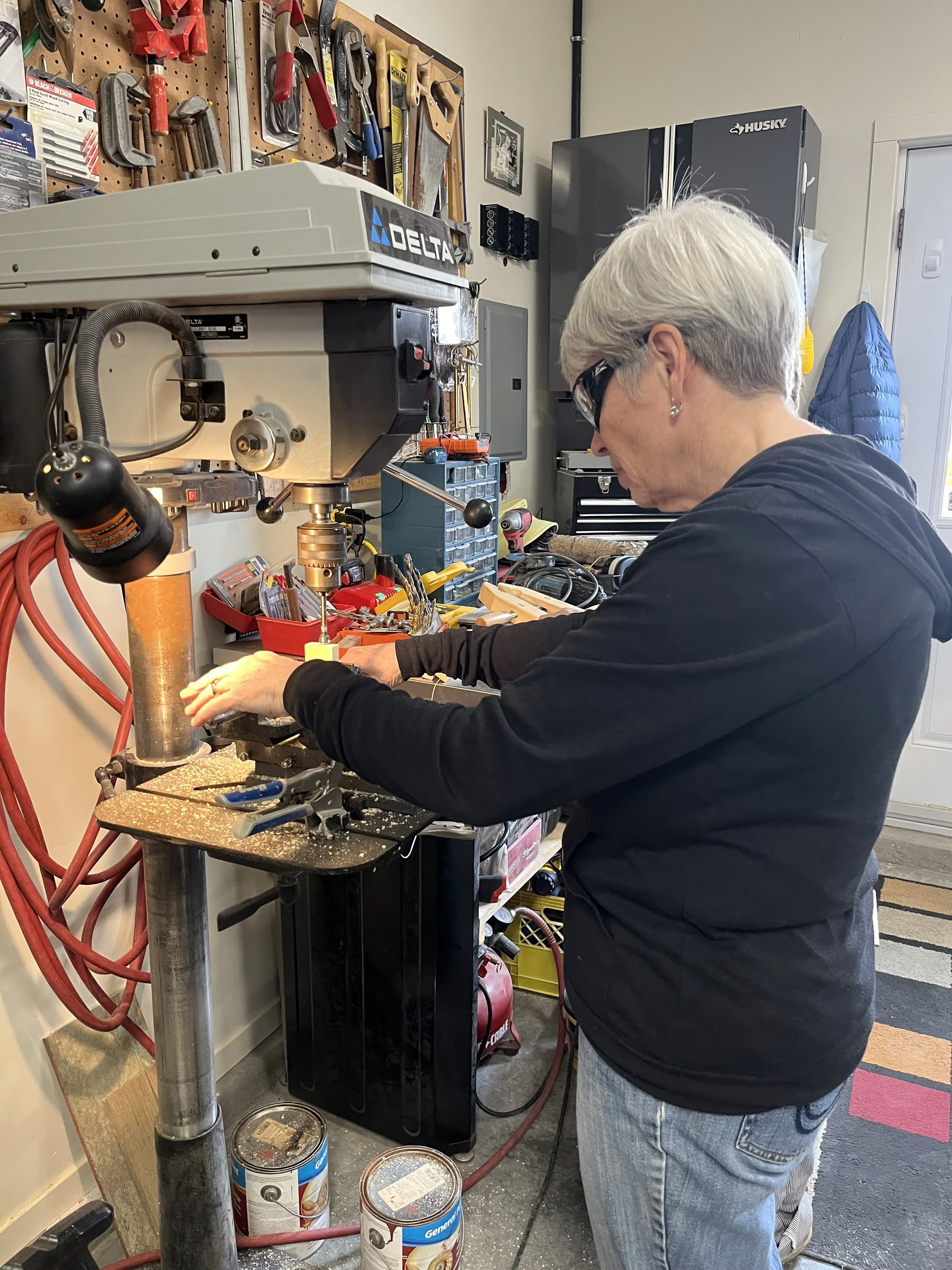 using a drill press to make puppet structure