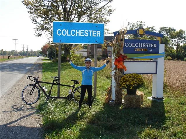 My mum celebrating a tandem bike ride in the county with my dad.