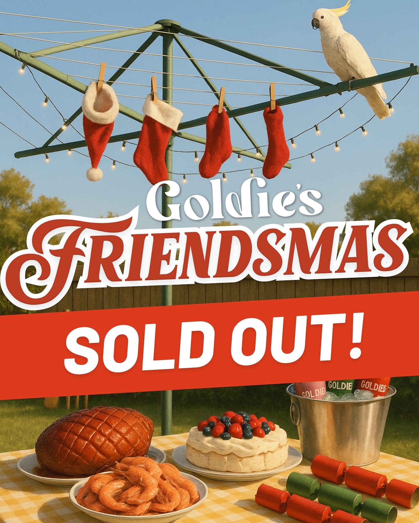 Friendsmas is now SOLD OUT! We can&rsquo;t wait to get merry with you and your mates on Monday 1st Dec. Last-minute tickets? Join the waitlist via our website 🎅🏻🎄
#friendsmas #hohoho #christmasdinner #sydneyeats #goldiesdulwichhill #dulwichhill