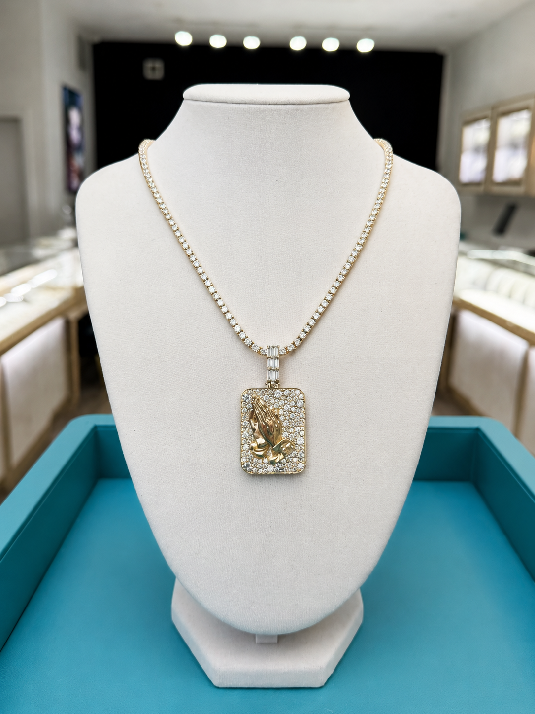 Divine Grace Diamond Praying Hands Pendant