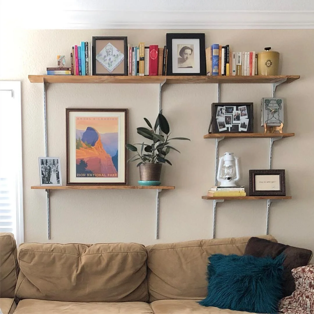 Simple shelving install with stained pine boards