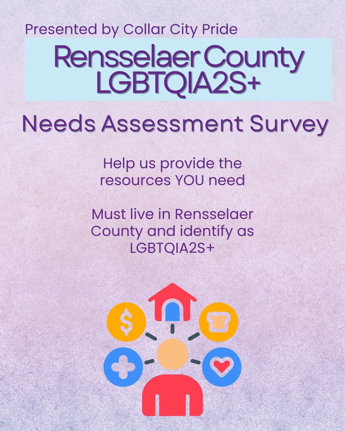 Calling all LGBTQIA2S+ residents of Rensselaer County: We want to hear from YOU! 

It is important to Collar City Pride that our limited funding is spent on what is truly needed in our communities, by all, and with the input of all. 

Please take 10 