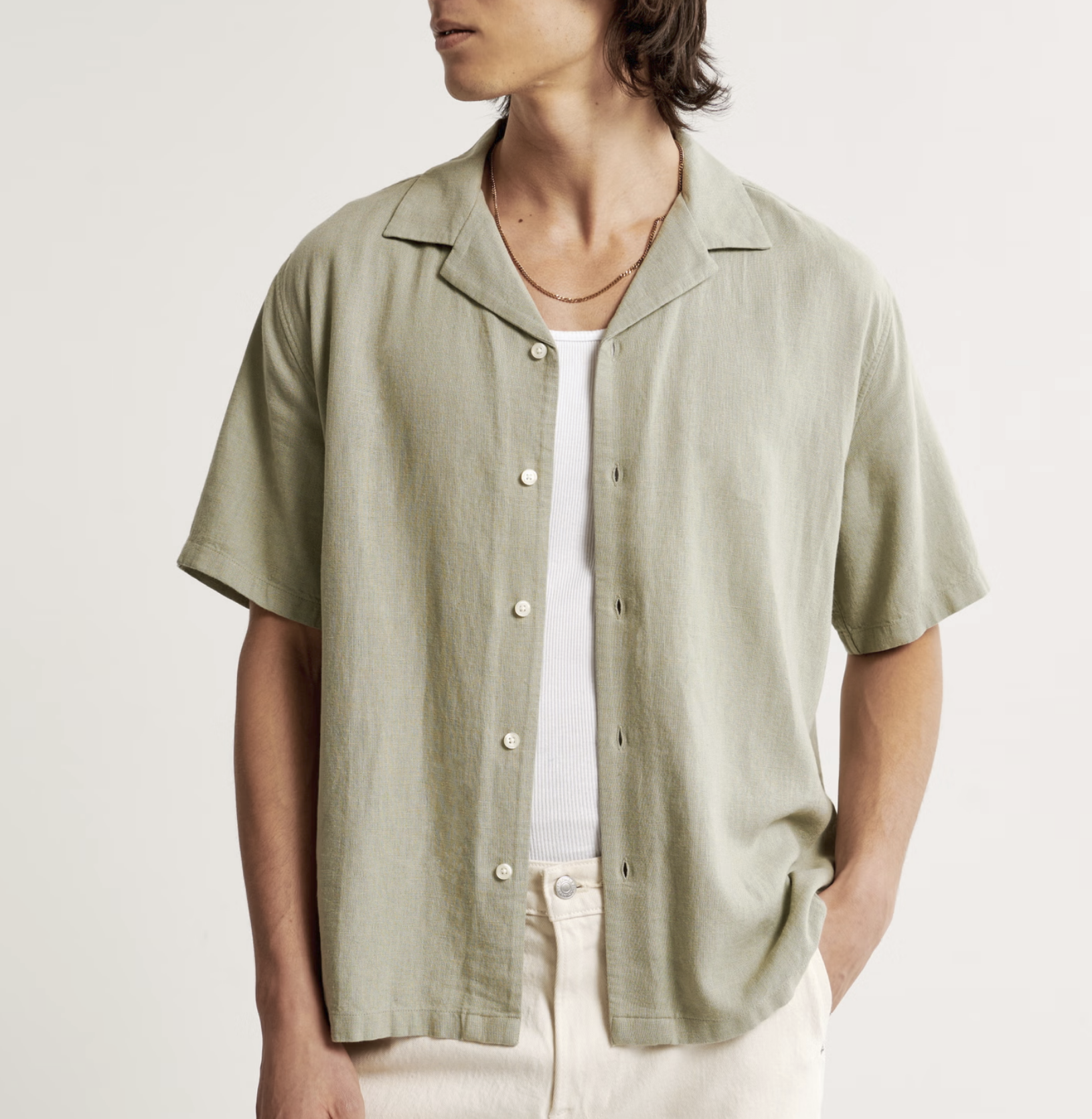 Abercrombie - Camp Collar Linen Blend Shirt
