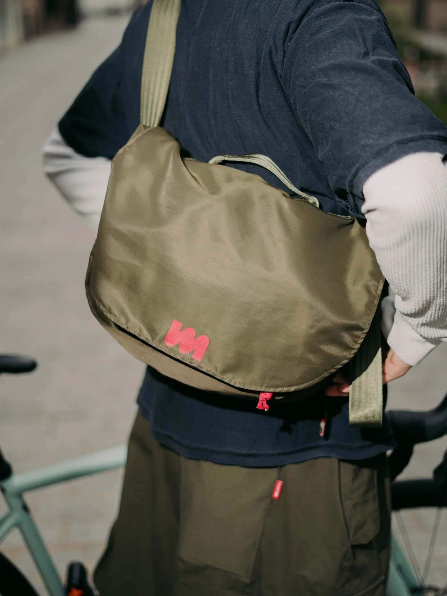 Vincent wearing our messenger bag, the JH-925 [M] in khaki with the stabilizer strap. 
Available online, and in our workshop.