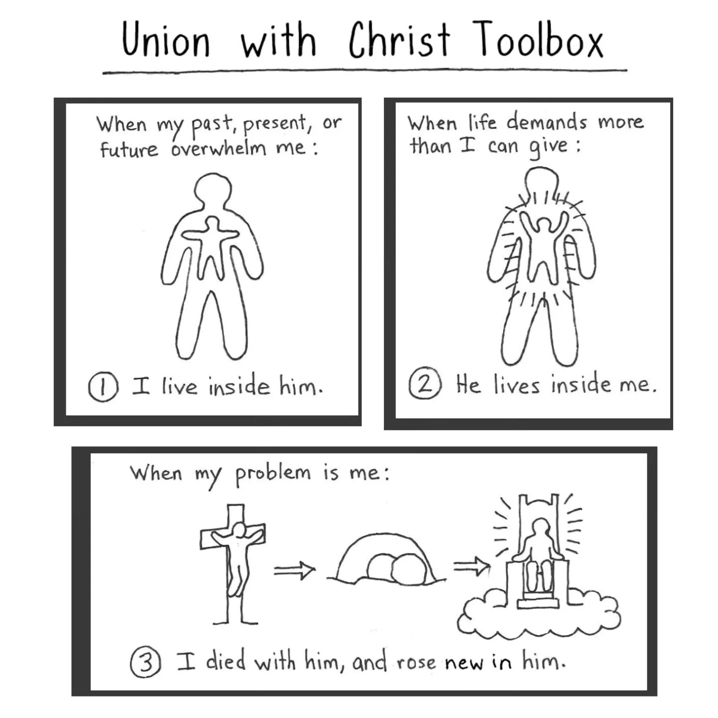 I go thru my day often literally seeing myself in one of these pictures!
.
① I hide in Christ when:
.
- I am with people who rub me the wrong way
- I can't think of anything to say
- I'm not very good at sth &amp; make lots of mistakes
- I sit under 