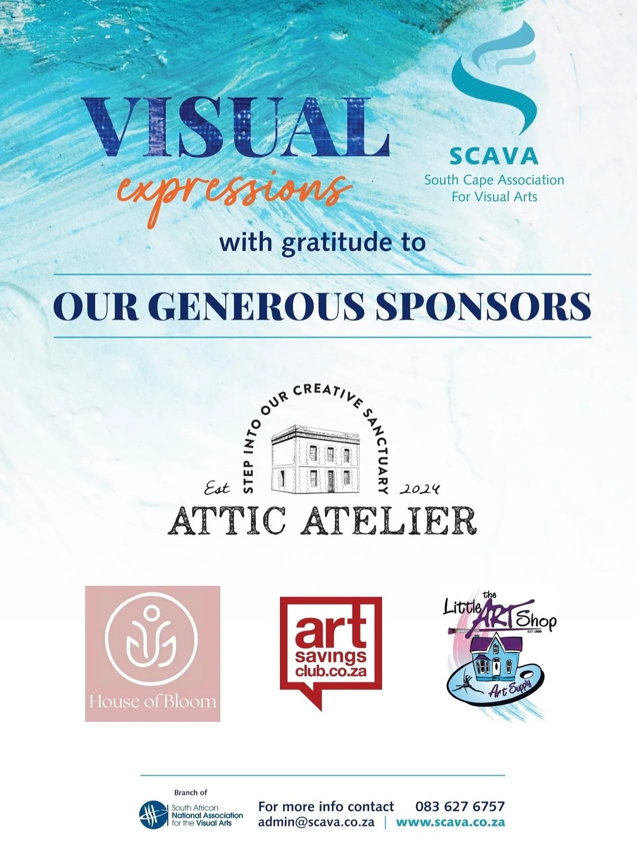 It is with tremendous gratitude that SCAVA would like to thank our generous sponsorship for this year&rsquo;s &ldquo;Visual Expressions&rdquo; Competition and Exhibition!
&nbsp;
They are:
✨Attic Atelier our Gold sponsor 
✨House of Bloom
✨The Little A