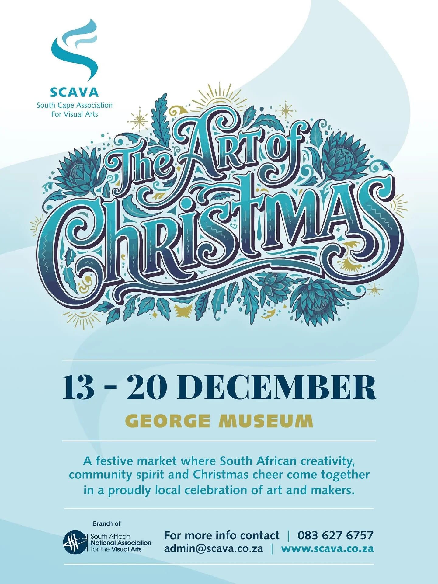 *OPEN CALL FOR ALL ARTISTS, ARTISANS, MAKERS AND CREATORS*

Exciting news and opportunity! 

The South Cape Association for Visual Arts presents the 2025 December Art Market *&ldquo;The Art of Christmas&rdquo;* from 13 - 20 December. 

SCAVA will be 