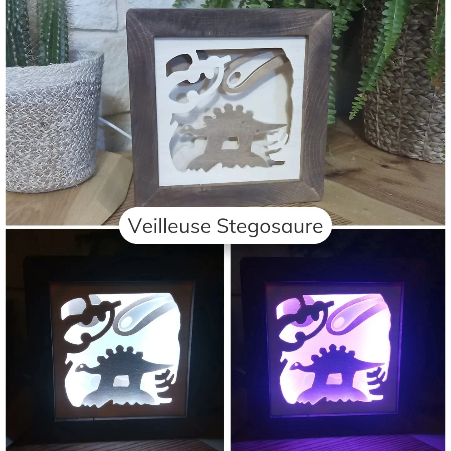 Encore un dinosaure ! Un petit stegosaure se prom&egrave;ne paisiblement dans la for&ecirc;t.

Bient&ocirc;t ouverture de la boutique en ligne o&ugrave; vous pourrez retrouver toutes ces veilleuses.

J'annoncerai l'ouverture des ventes dans un futur 