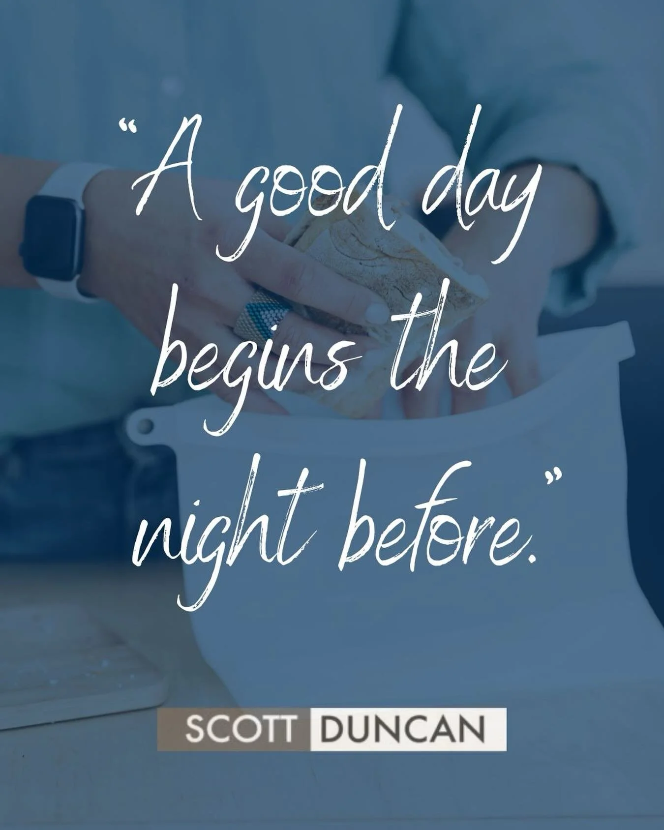 Tonight I&rsquo;ll do a quick reset and take care of some jobs to set me up for success tomorrow:

- Setting my &ldquo;Big 3&rdquo; tasks for tomorrow
- Making my lunch
- Deciding what I&rsquo;ll wear
- Packing bags what I need (gym gear, laptop, key