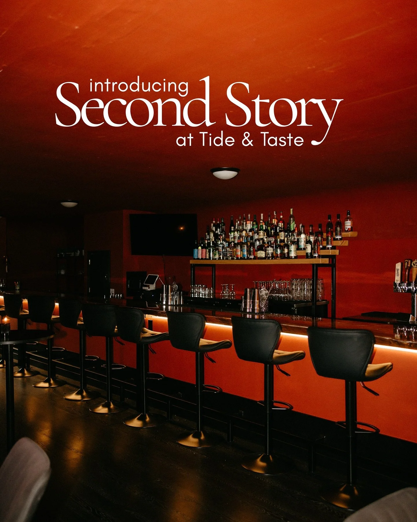 THE TIME IS FINALLY HERE! We are so excited to introduce you to ✨Second Story✨- the cocktail bar upstairs at Tide &amp; Taste. Join us OPENING WEEK - this Thursday thru Monday for our regular T&amp;T hours. *If you visit us our first week, you will r