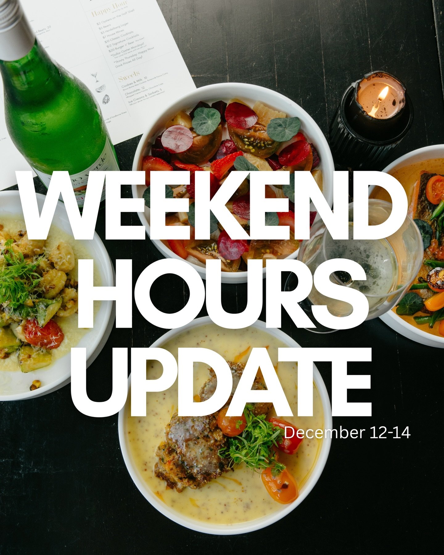 HAPPY WEEKEND ANACORTES! We have some availability updates for this weekend! Today, our downstairs dining room AND upstairs bar is open for our regular hours, HH 3-5, dinner 5-9! Tomorrow (Saturday), we are CLOSED because our team is catering a holid
