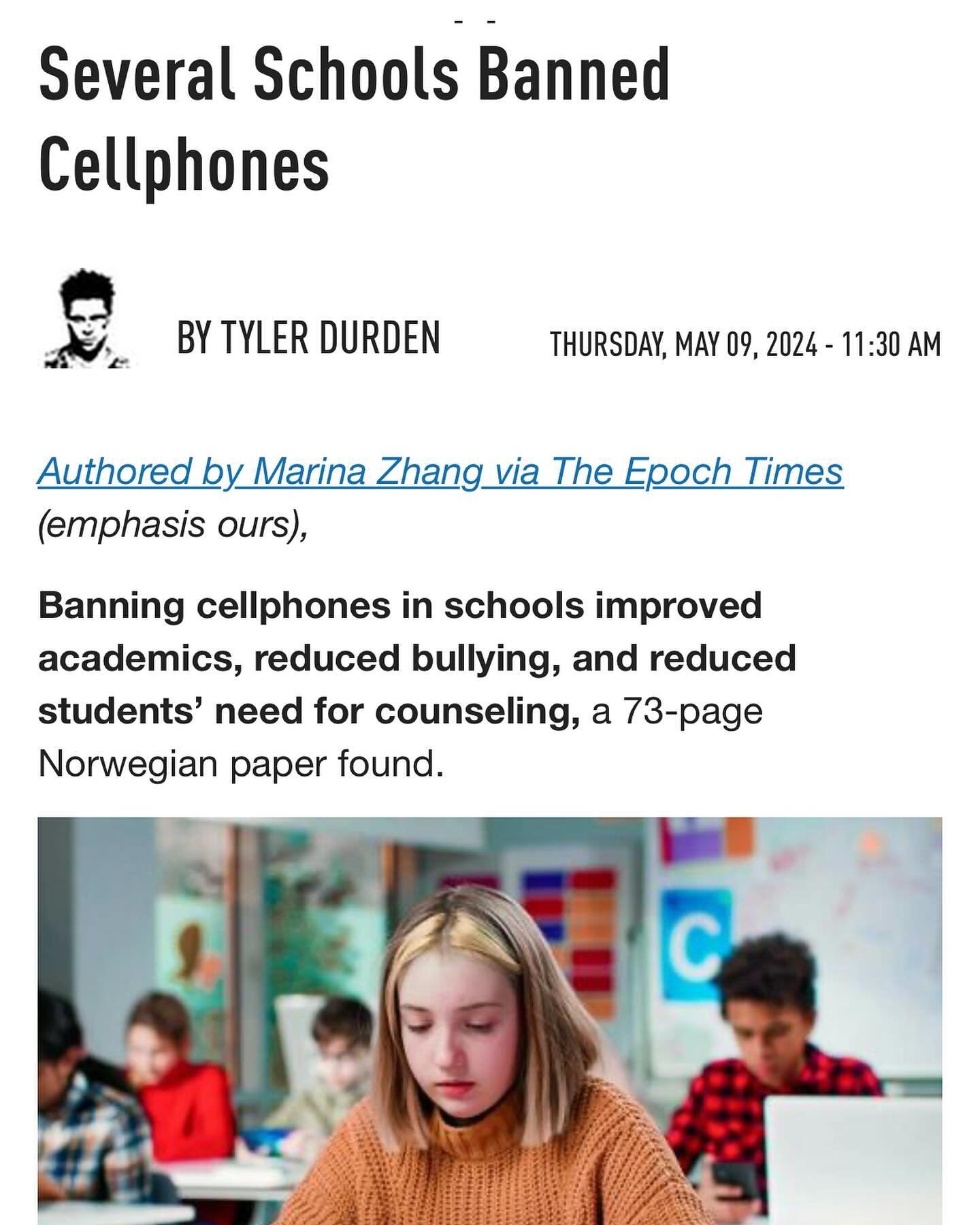 📱 Does banning phones in schools help students? A new Norwegian study has the answer! 📱 

https://www.zerohedge.com/medical/what-happened-after-several-schools-banned-cellphones

#cellphoneban #learning #education #parenting #parenthood #parents #p