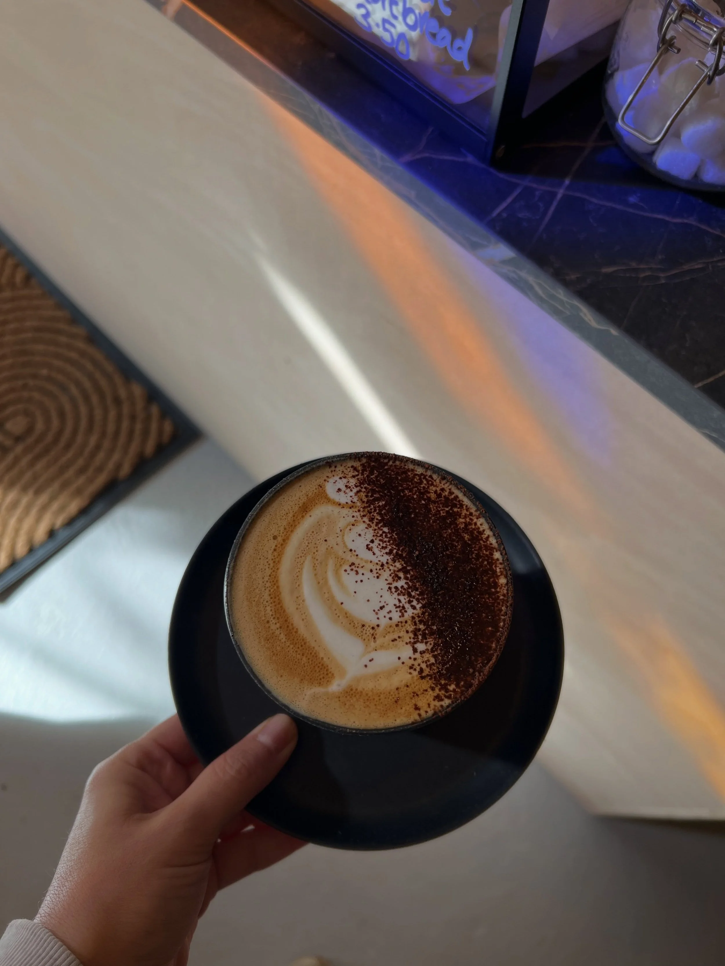 Cappuccino ft morning reflections. 

📸 cafe snaps on the camera roll! 

Caramel latte. 

FW ☕️

Iced blueberry latte with our homemade blueberry syrup. 

Oat latte with our homemade coconut, cranberry &amp; chocolate granola. 

Pastrami, Swiss chees
