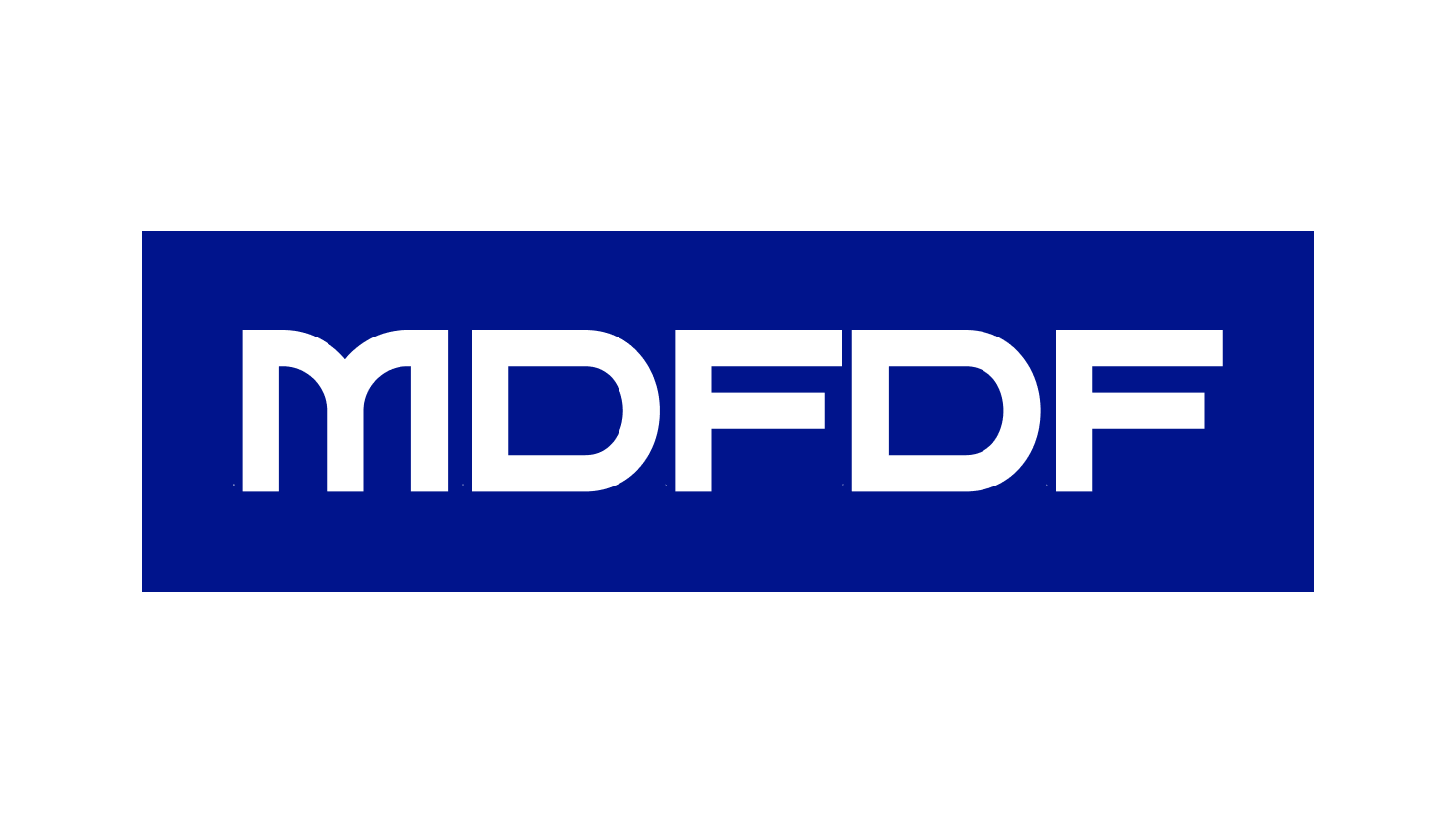 MDFDF logo with white text on a blue background