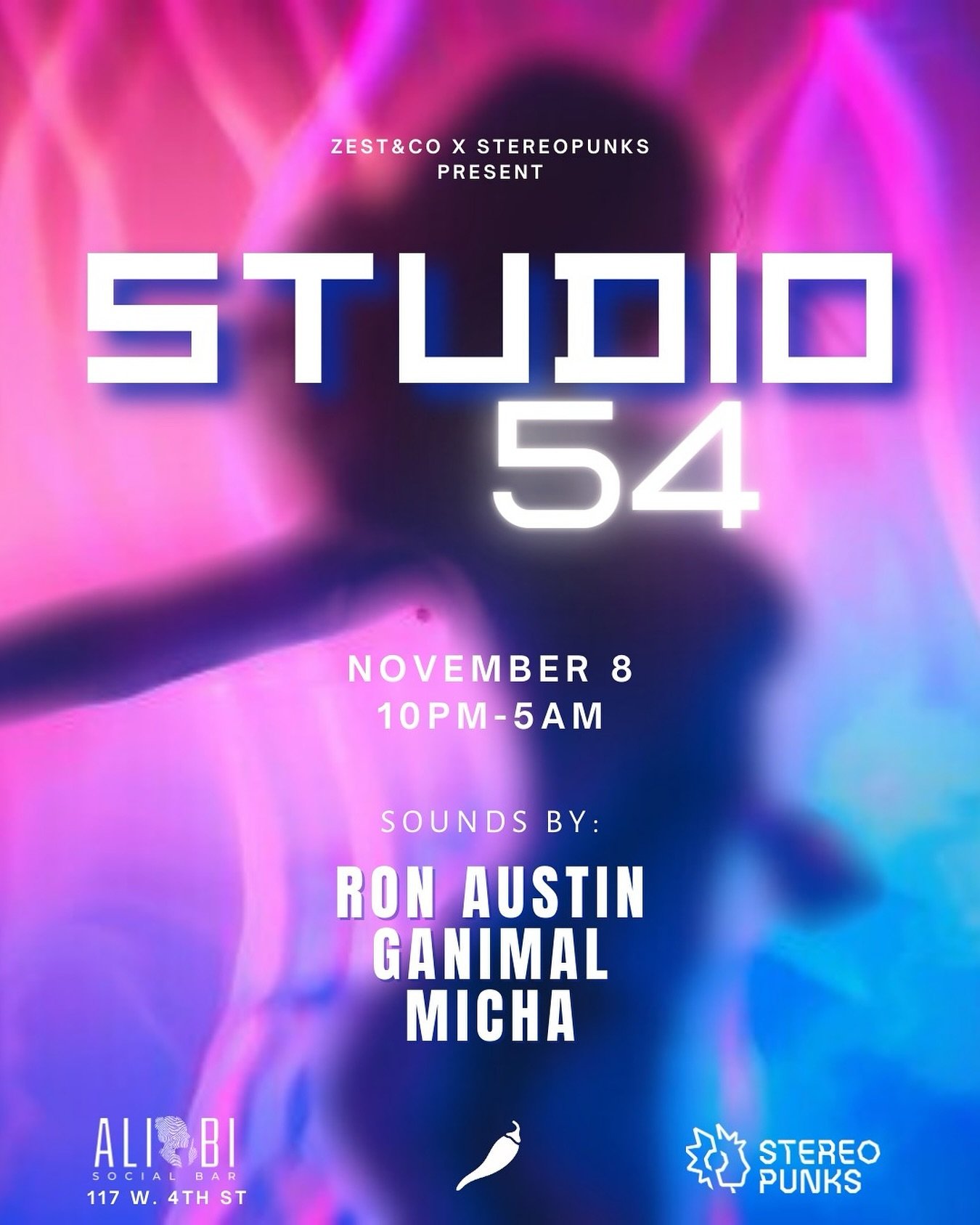 We present to you: Studio54.

The boys are taking over @alibisocial on Friday, 11/8 and we are SO stoked to bring the Zest to one of the best nightclubs in ATX.

We&rsquo;re teaming up with the our friends from Los Angeles, @stereo.punks , to bring t